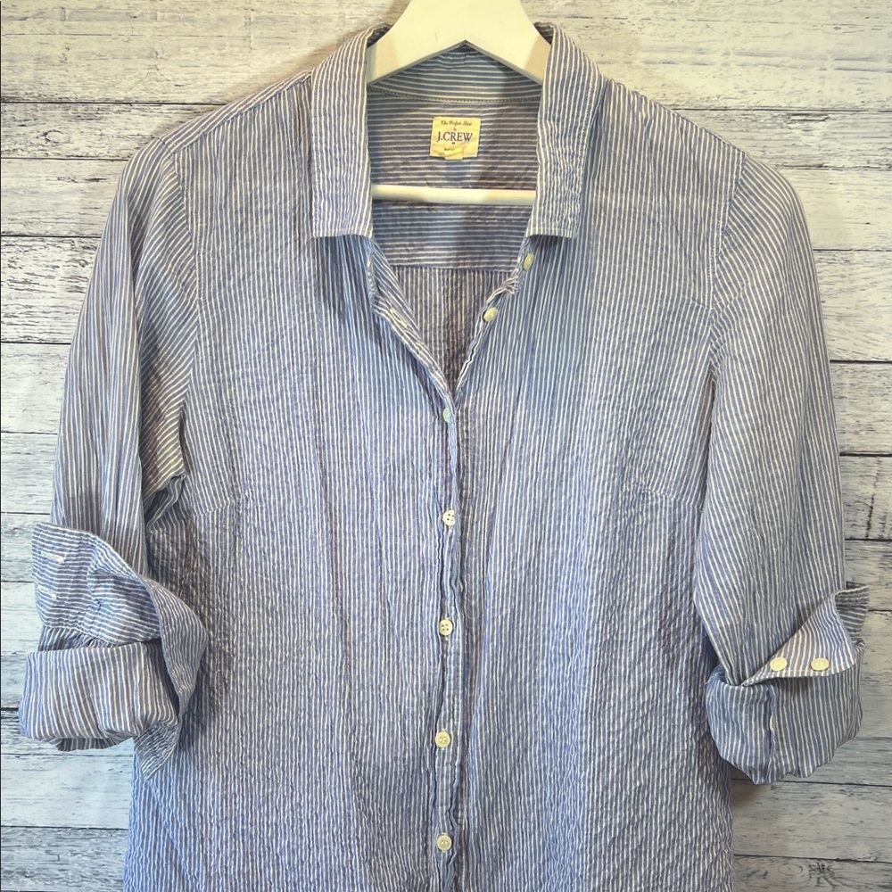 J. Crew Perfect Shirt Blue and White Striped Button Up Shirt